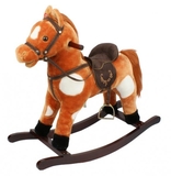 Лошадка-качалка с музыкой Rock my Baby, коричневый с белым (JR603) - Pampik