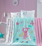 Комплект постельного белья Luoca Patisca Gatto, ранфорс, 150х100 см, мятный с белым (10663) - Pampik