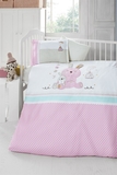 Комплект постельного белья Luoca Patisca Emmy, с 3D-вышивкой, ранфорс, 150х100 см, белый с розовым (19437) - Pampik