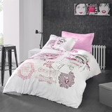 Комплект постельного белья Luoca Patisca Ranforce Lavonne, ранфорс, 220х160 см, молочный с розовым (78946) - Pampik