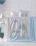 Комплект постельного белья Luoca Patisca Reynard, ранфорс, 150х100 см, белый с голубым (10649) - Pampik