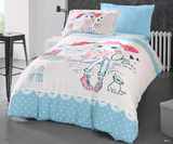 Комплект постельного белья Luoca Patisca Ranforce Clarice, ранфорс, 220х160 см, белый с голубым (78922) - Pampik