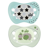 Пустышка Nip Ночной сон №2 Бегемоты и звезды, 5-18 мес., бирюзовый с зеленым, 2 шт. (31310) - Pampik