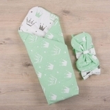 Конверт-одеяло BetiS Королевский сон, поплин, 85х85 см, мятный с белым (27681301) - Pampik - 5