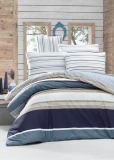 Комплект постельного белья LightHouse Ranforce Savoy, ранфорс, 220х160 см, белый с синим (40799_1,5) - Pampik