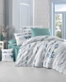 Комплект постельного белья LightHouse Ranforce Tuana, ранфорс, 220х160 см, белый с голубым (34830_1,5) - Pampik