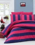 Комплект постільної білизни LightHouse Ranforce Braid, ранфорс, 220х160 см, рожевий з темно-синім (40782_1,5) - Pampik