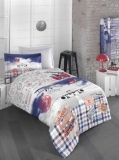 Комплект постельного белья Luoca Patisca Ranforce Adventure, ранфорс, 220х160 см, синий с белым (19031) - Pampik