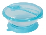 Тарілка на присоску Lindo, з кришкою і ложкою, синій (PK 037 син) - Pampik