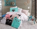 Комплект постельного белья Hobby Poplin Love Cats, поплин, 220х160 см, розовый (44774_1,5) - Pampik