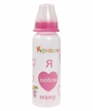 Пляшечка для годування Курносики, з силіконовою соскою, 250 мл, рожевий (7002 рож) - Pampik