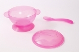 Тарілка на присоску Lindo, з кришкою і ложкою, рожевий (Рк 034 пик) - Pampik - 2