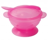 Тарілка на присоску Lindo, з кришкою і ложкою, рожевий (Рк 034 пик) - Pampik