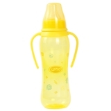 Пляшка для годування Lindo, вигнута, з ручками, із силіконовою соскою, від 3 міс., 250 мл, жовтий (Li 135 жовт) - Pampik