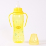 Пляшка для годування Lindo, вигнута, з ручками, із силіконовою соскою, від 3 міс., 250 мл, жовтий (Li 135 жовт) - Pampik - 2