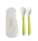 Вилочка и ложечка с нескользящими ручками и футляром Baby Team, салатовый (6105) - Pampik