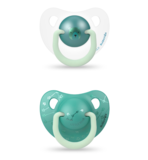 Пустушка анатомічна Suavinex Ведмедик, 6-18 міс., нічна, зелений з білим, 2 шт. (306811) - Pampik