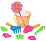 Набор для игры с песком Same Toy с Воздушной вертушкой, оранжевое ведро, 9 предметов (HY-1206WUt-4) - Pampik