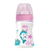 Пляшечка для годування Пластикова Chicco Well-Being Physio Colors з силіконовою соскою, 0м+, 150 мл, рожевий (28611.10) - Pampik
