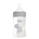 Пляшечка для годування скляна Chicco Well-Being Physio Colors з силіконовою соскою, 0м+, 150 мл, сірий (28711.30) - Pampik - 2