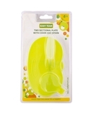 Тарелка двухсекционная с крышкой и ложкой Baby Team, 330 мл, зеленый (6003_зеленая) - Pampik - 3