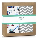 Набор наволочек Cosas Машинки и Зигзаги, ранфорс, 60х40 см, голубой, серый, белый, 2 шт. - Pampik