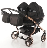 Універсальна коляска для двійні 2 в 1 Junama Diamond Individual Duo 03, чорний на бронзовій рамі (JD-IN-DUO-03) - Pampik - 2