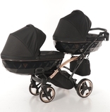 Універсальна коляска для двійні 2 в 1 Junama Diamond Individual Duo Slim 03, чорний на бронзовій рамі (JD-IN-DUOs-03) - Pampik - 3