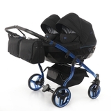 Універсальна коляска для двійні 2 в 1 Junama Diamond Individual Duo 02, чорний на синій рамі (JD-IN-DUO-02) - Pampik