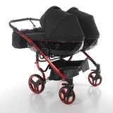 Універсальна коляска для двійні 2 в 1 Junama Diamond Individual Duo 01, чорний на червоній рамі (JD-IN-DUO-01) - Pampik - 5