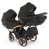 Універсальна коляска для двійні 2 в 1 Junama Diamond Individual Duo Slim 03, чорний на бронзовій рамі (JD-IN-DUOs-03) - Pampik