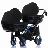Універсальна коляска для двійні 2 в 1 Junama Diamond Individual Duo Slim 02, чорний на синій рамі (JD-IN-DUOs-02) - Pampik - 2