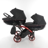 Універсальна коляска для двійні 2 в 1 Junama Diamond Individual Duo Slim 01, чорний на червоній рамі (JD-IN-DUOs-01) - Pampik - 2