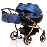 Універсальна коляска для двійні 2 в 1 Junama Fluo line Duo 01, синій (J-Fl-DUO-01) - Pampik - 4
