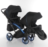Універсальна коляска для двійні 2 в 1 Junama Diamond Individual Duo Slim 02, чорний на синій рамі (JD-IN-DUOs-02) - Pampik - 3
