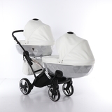 Універсальна коляска для двійні 2 в 1 Junama Mirror Satin Duo Slim 04, білий з сріблястим (J-MS-DUOs-04) - Pampik - 2