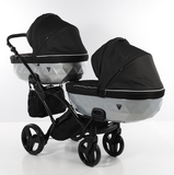 Універсальна коляска для двійні 2 в 1 Junama Mirror Satin Duo Slim 01, чорний з сріблястим (J-MS-DUOs-01) - Pampik - 2