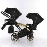 Універсальна коляска для двійні 2 в 1 Junama Mirror Satin Duo Slim 03, чорний з золотим (J-MS-DUOs-03) - Pampik - 7