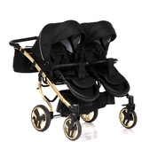 Універсальна коляска для двійні 2 в 1 Junama Mirror Satin Duo 03, чорний з золотим (J-MS-DUO-03) - Pampik - 4