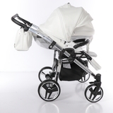 Універсальна коляска для двійні 2 в 1 Junama Mirror Satin Duo 04, білий з сріблястим (J-MS-DUO-04) - Pampik - 11