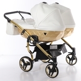Універсальна коляска для двійні 2 в 1 Junama Mirror Satin Duo 06, білий з золотим (J-MS-DUO-06) - Pampik - 2