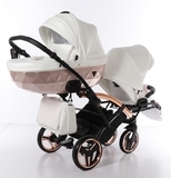 Універсальна коляска для двійні 2 в 1 Junama Mirror Satin Duo Slim 05, білий з бронзовим (J-MS-DUOs-05) - Pampik - 3