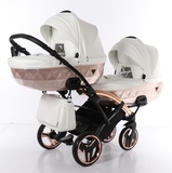 Універсальна коляска для двійні 2 в 1 Junama Mirror Satin Duo Slim 05, білий з бронзовим (J-MS-DUOs-05) - Pampik - 2