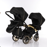 Універсальна коляска для двійні 2 в 1 Junama Mirror Satin Duo Slim 03, чорний з золотим (J-MS-DUOs-03) - Pampik - 8