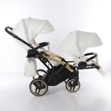 Універсальна коляска для двійні 2 в 1 Junama Mirror Satin Duo Slim 06, білий з золотим (J-MS-DUOs-01) - Pampik - 10