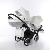 Універсальна коляска для двійні 2 в 1 Junama Mirror Satin Duo Slim 04, білий з сріблястим (J-MS-DUOs-04) - Pampik - 7
