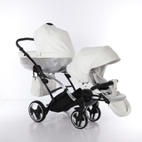 Універсальна коляска для двійні 2 в 1 Junama Mirror Satin Duo Slim 04, білий з сріблястим (J-MS-DUOs-04) - Pampik - 11