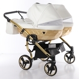 Універсальна коляска для двійні 2 в 1 Junama Mirror Satin Duo 06, білий з золотим (J-MS-DUO-06) - Pampik - 4