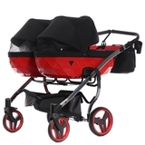 Універсальна коляска для двійні 2 в 1 Junama Diamond S-line Duo 01, чорний з червоним (JD-SL-DUO-01) - Pampik - 4