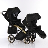 Універсальна коляска для двійні 2 в 1 Junama Mirror Satin Duo Slim 03, чорний з золотим (J-MS-DUOs-03) - Pampik - 5
